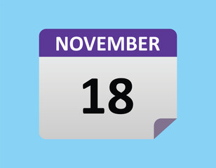 November 18th calendar icon vector. Concept of schedule. business and tasks. eps 10.