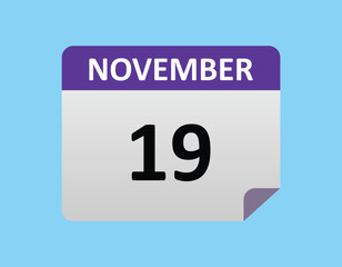 November 19th calendar icon vector. Concept of schedule. business and tasks. eps 10.