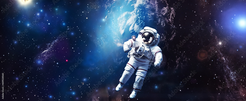 Canvas Prints astronaut spaceman on space station in outer space with planet earth background. astronauts wear ful