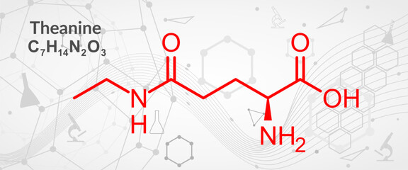 Fototapeta premium Theanine herbal molecule. Constituent of tea prepared from Camellia sinensis. Also taken as nutritional supplement. Skeletal formula.