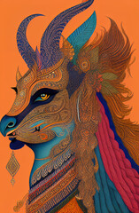 A unique, colorful digital painting of an Anubis head created with generative AI