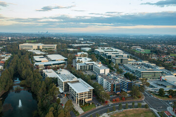 Obraz premium Aerial view of office blocks on Lexington Drive and the western end of Norwest Business Park, Sydney, Australia.