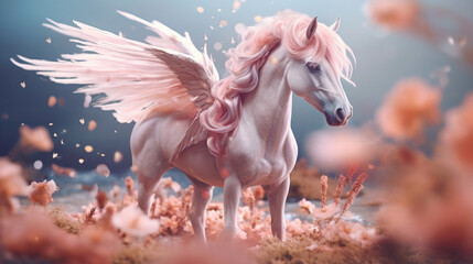Enchanting and captivating magical creatures in a soft pastel background . Generative IA