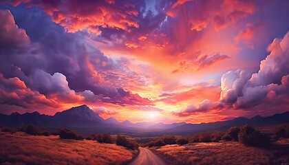Obraz na płótnie Canvas colorful landscape with majestic clouds spread across the horizon. Generative ai