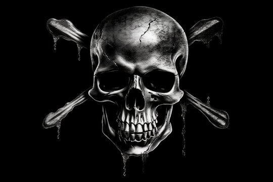 skull and crossbones on a black background, representing danger or warning Generative AI