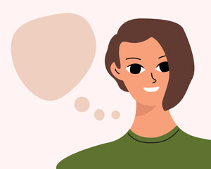 Pretty woman portrait with speech bubble. Female avatar