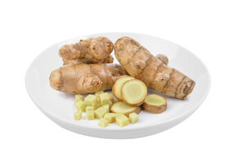 fresh turmeric in plate on transparent png