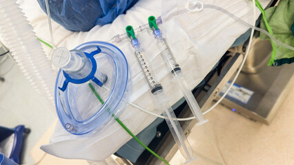Hospital anesthesia equipment: symbols of medical intervention, patient care, anesthesia...
