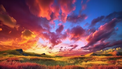 Obraz na płótnie Canvas colorful landscape with majestic clouds spread across the horizon. Generative ai