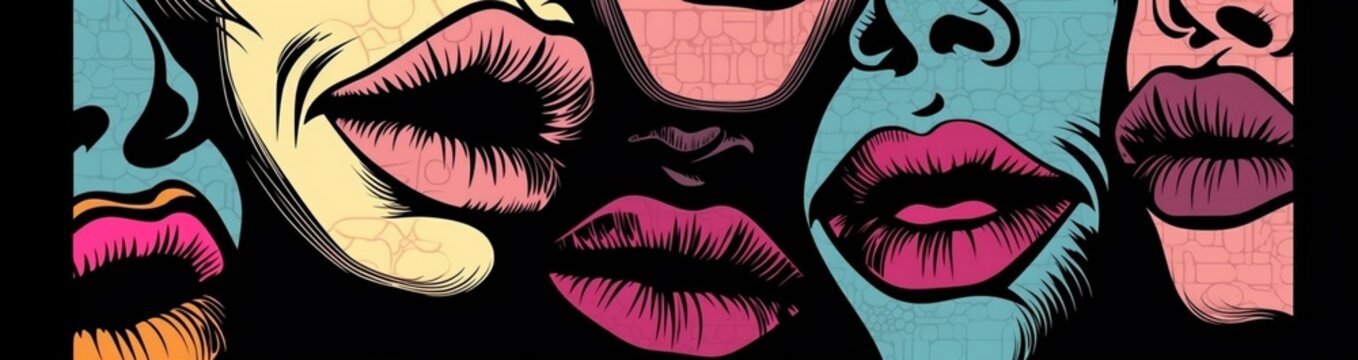 woman lips lipstick poster mouth art kiss female illustration abstract retro. Generative AI.