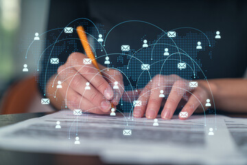 Businesswoman in formal wear taking notes signing contract at office workplace. Concept of...