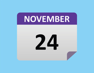 November 24th calendar icon vector. Concept of schedule. business and tasks. eps 10.