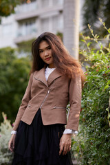 Vietnamese woman in the park during lunchtime in Vietnam. 