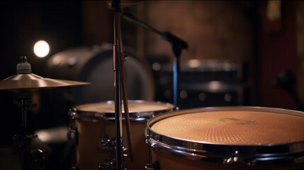 Drum sticks hit on the snare drum in black background