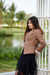 Vietnamese woman in the park during lunchtime in Vietnam. 