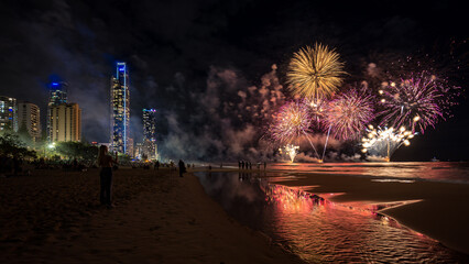 Gold Coast, Queensland, Australia - Seafire 2023 fireworks festival in Surfers Paradise - obrazy, fototapety, plakaty