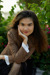 Vietnamese woman in the park during lunchtime in Vietnam.