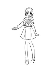 Clip art of anime style girl(full body) for coloring book