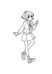 Clip art of anime style girl(full body) for coloring book