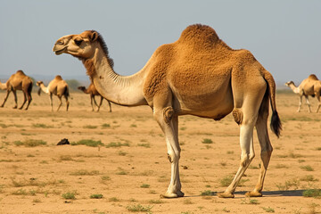 Camel in desert. Eid ul adha concept. Generative ai