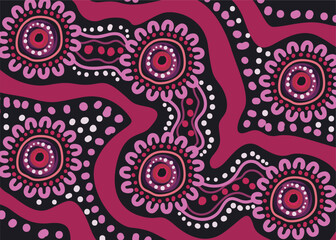 Pink aboriginal vector dot art background