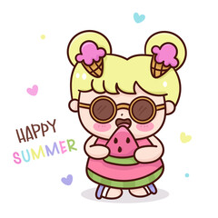 girl eat watermelon summer season