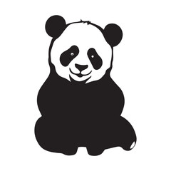 Panda vector silhouette, panda vector line art illustration. Black color panda.