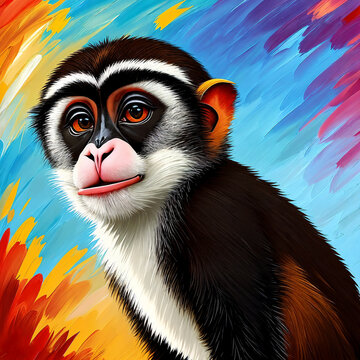 Moustached guenon monkey animal  abstract colorful painting with generative AI technology