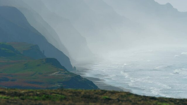 Fog and mist covered cliffs in Pacifica, Daly City California in the morning