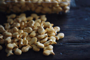 Closeup view of fish shaped crackers
