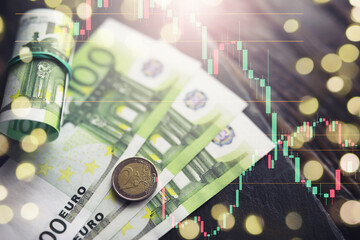 100 Euro banknotes as background, closeup. Money exchange