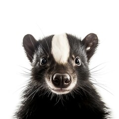 skunk face shot , isolated on white background, generative AI