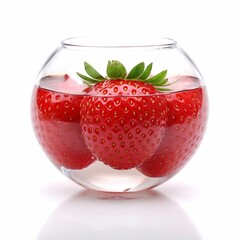 strawberry in glass ball isolated on white background, generative AI