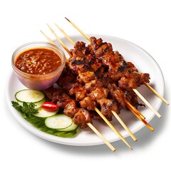 Thai food - moo satay (pork satay), isolated on white background, generative AI