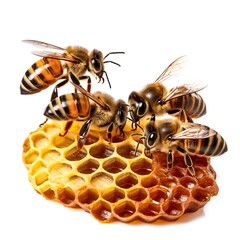bee walking on honey comb , isolated on white background, generative AI
