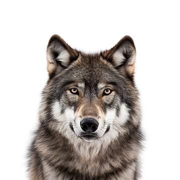 wolf face shot, isolated on white background, generative AI