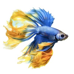 yellow blue betta fish isolated on white background, generative AI