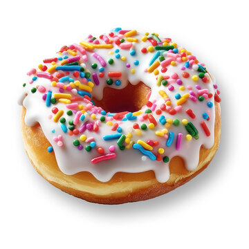 Donut with sprinkles isolated on white background. Generative AI