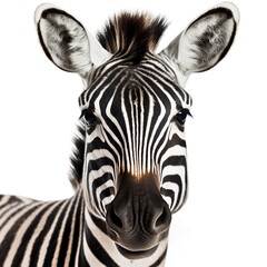 Fototapeta na wymiar zebra face shot isolated on white background, generative AI