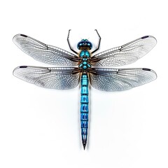  top view of blue dragonfly , isolated on white background, generative AI