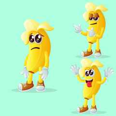 Fototapeta premium Cute banana characters with different facial expressions