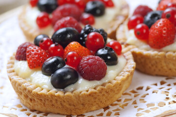 closeup fresh berry dessert with cream
