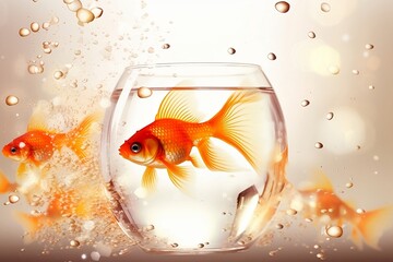 Naklejka na ściany i meble Beautiful goldfish raised in a glass