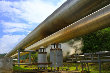 Geothermal Power Station in a mountainous area. Ulubelu Geothermal Power Plant in Ulubelu Lampung, Indonesia