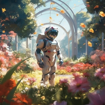 Celestial Reverie: An Astronaut's Blooming Odyssey. Generative AI

