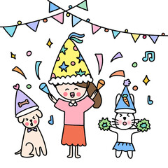 Celebrate celebrating celebration girl party dog rabbit