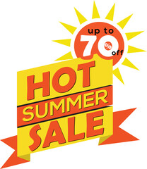 Hot summer sale up to 70% off banner promotional background. 