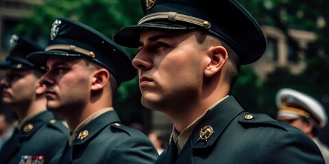 Military service members in uniform participating in Independence Day celebrations Generative AI