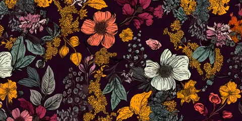 Meubelstickers seamless pattern featuring hand-drawn illustrations of flowers and foliage. Generative AI © Лилия Захарчук