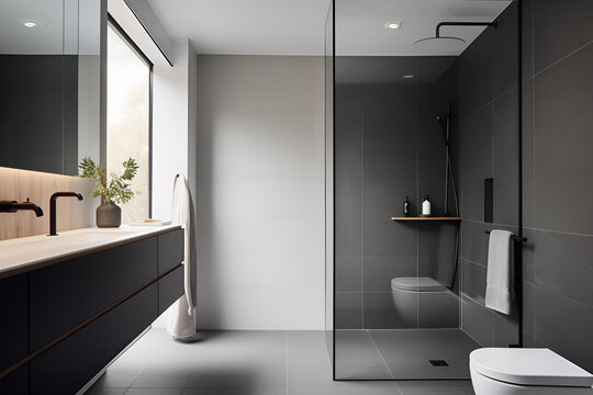 Fototapeta Design a compact minimalist bathroom with shower